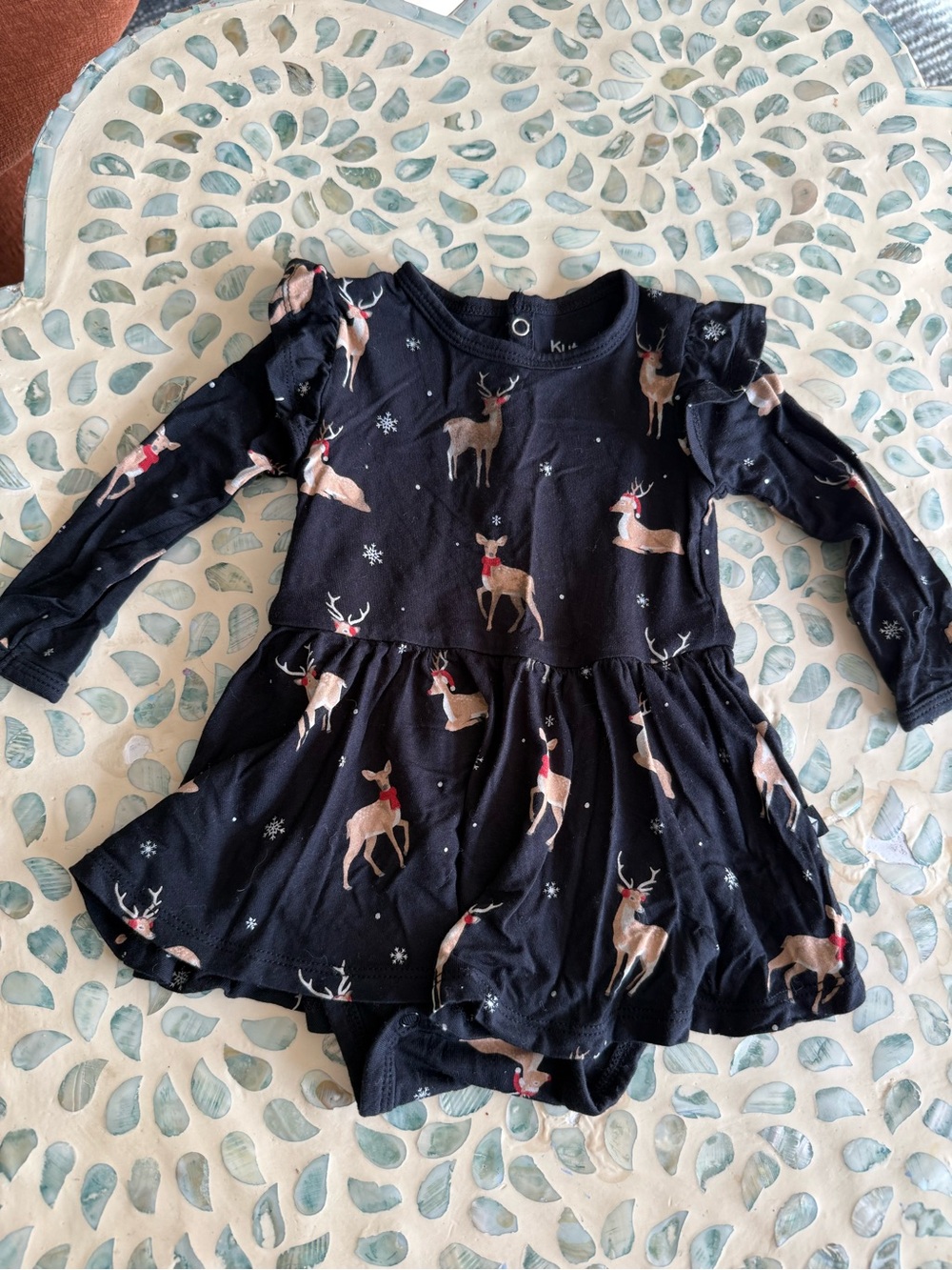 Kyte BABY Midnight Deer Print Long Sleeve Twirl Dress